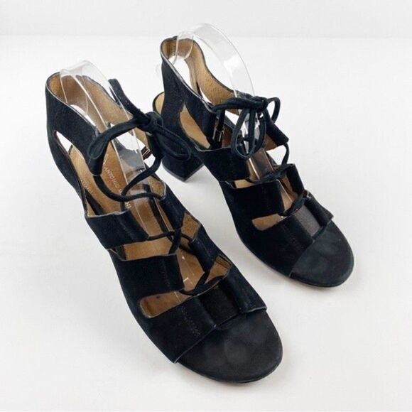 Antonio Melani Jessay Black Suede Leather Lace Up Block Heel Sandals Size 9.5 - Picture 9 of 14